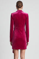 Laden Sie das Bild in den Galerie-Viewer, Fuchsia Samt Wickel‑Blazer‑Minikleid mit Bindegürtel