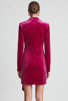 Fuchsia Samt Wickel‑Blazer‑Minikleid mit Bindegürtel