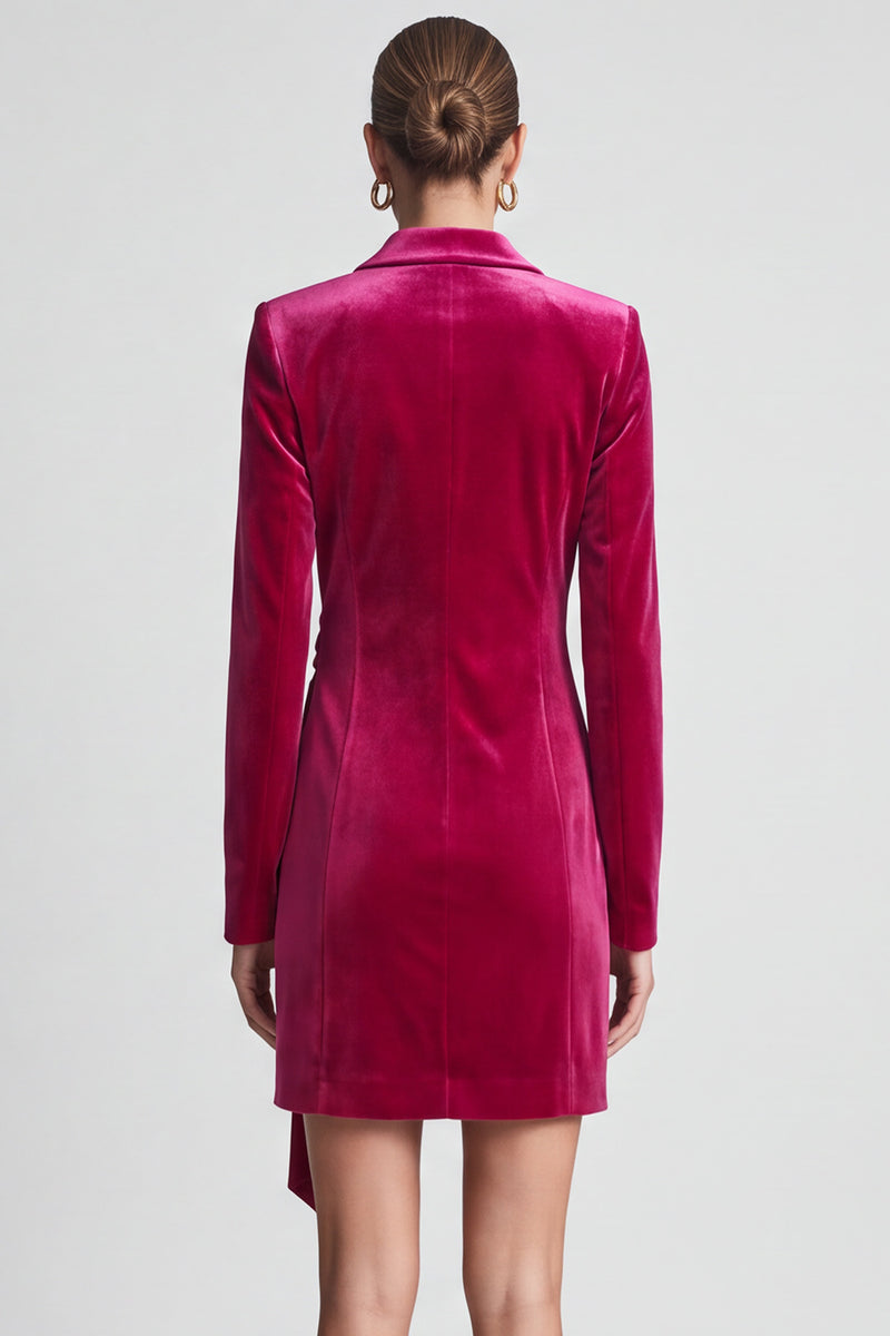 Laden Sie das Bild in den Galerie-Viewer, Fuchsia Samt Wickel‑Blazer‑Minikleid mit Bindegürtel