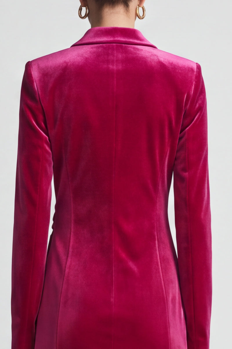 Laden Sie das Bild in den Galerie-Viewer, Fuchsia Samt Wickel‑Blazer‑Minikleid mit Bindegürtel