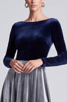 Laden Sie das Bild in den Galerie-Viewer, Zweifarbiges Samt‑Midi‑Kleid mit Langarm und Bootsausschnitt