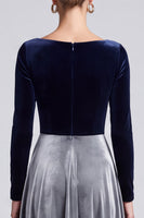 Laden Sie das Bild in den Galerie-Viewer, Zweifarbiges Samt‑Midi‑Kleid mit Langarm und Bootsausschnitt