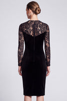 Laden Sie das Bild in den Galerie-Viewer, Schwarzes Samt‑Bleistiftkleid mit floralen Spitzen‑Langarm