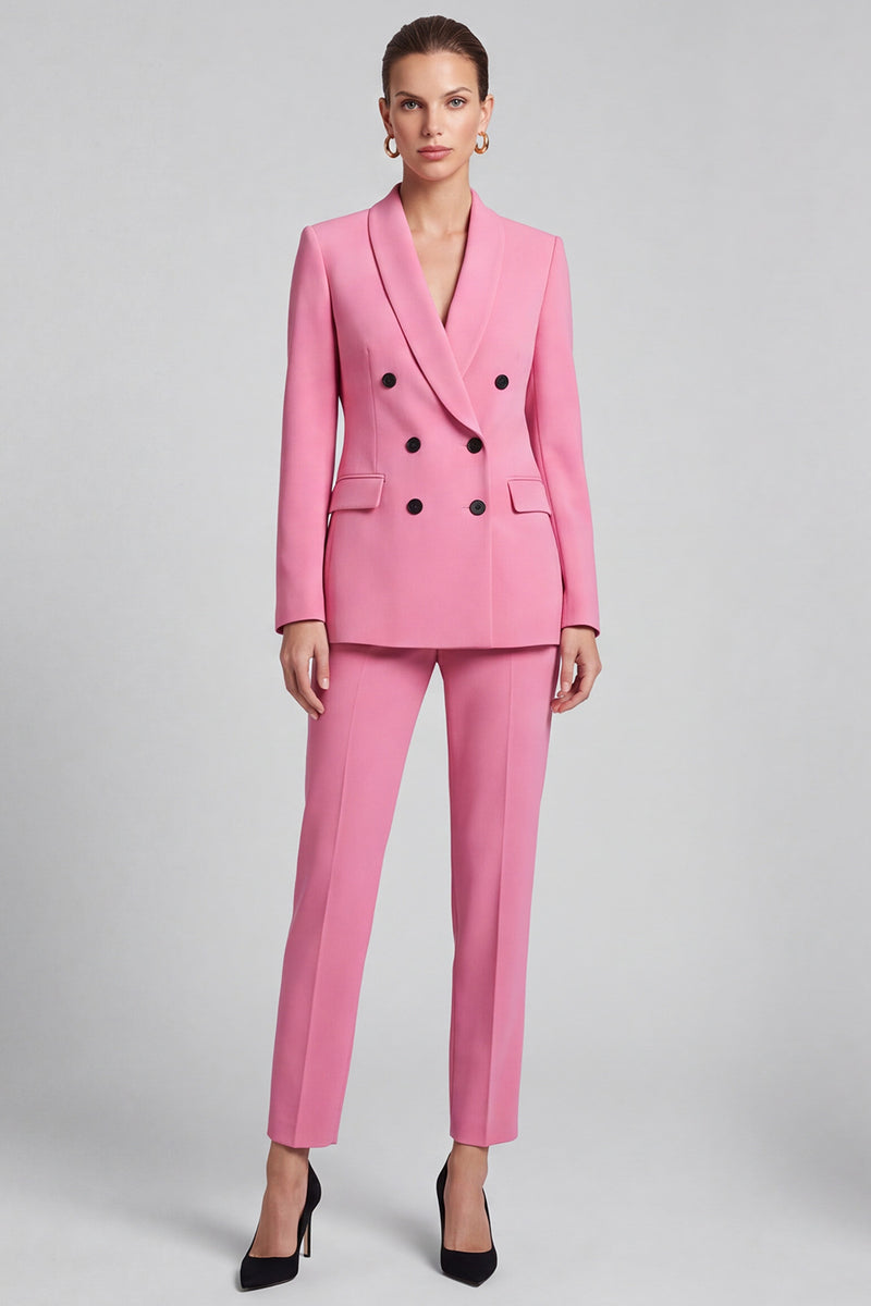 Laden Sie das Bild in den Galerie-Viewer, Rosa Zweiteiler‑Anzugset mit Reversblazer und Cropped‑Hose