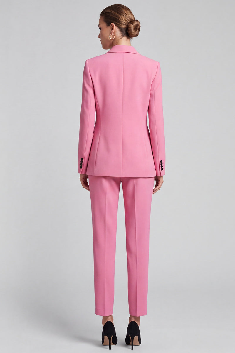 Laden Sie das Bild in den Galerie-Viewer, Rosa Zweiteiler‑Anzugset mit Reversblazer und Cropped‑Hose