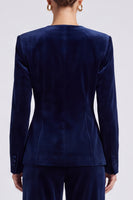 Laden Sie das Bild in den Galerie-Viewer, Marineblaues Samt‑Anzugset mit taillierter Jacke und Weithose