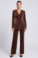 Laden Sie das Bild in den Galerie-Viewer, Braunes Samt‑Anzugset mit Revers‑Blazer und Weithose