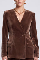 Laden Sie das Bild in den Galerie-Viewer, Braunes Samt‑Anzugset mit Revers‑Blazer und Weithose
