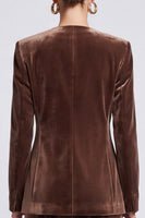 Laden Sie das Bild in den Galerie-Viewer, Braunes Samt‑Anzugset mit Revers‑Blazer und Weithose