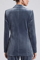 Laden Sie das Bild in den Galerie-Viewer, Graublaues Samt‑Anzugset mit gebundener Blazer‑Jacke und Weithose