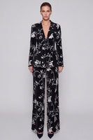 Laden Sie das Bild in den Galerie-Viewer, Schwarzes Blumenmuster Anzugset mit Blazer und Weithose