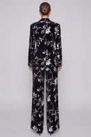Laden Sie das Bild in den Galerie-Viewer, Schwarzes Blumenmuster Anzugset mit Blazer und Weithose