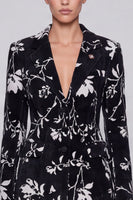 Laden Sie das Bild in den Galerie-Viewer, Schwarzes Blumenmuster Anzugset mit Blazer und Weithose