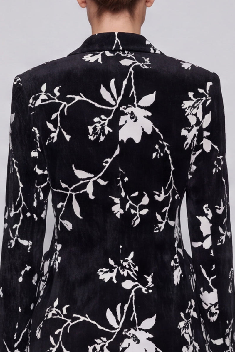 Laden Sie das Bild in den Galerie-Viewer, Schwarzes Blumenmuster Anzugset mit Blazer und Weithose