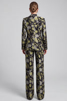 Laden Sie das Bild in den Galerie-Viewer, Schwarz‑gelbes Blumenmuster Zweiteiliges Damen‑Anzugset mit Blazer und Weithose