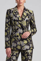 Laden Sie das Bild in den Galerie-Viewer, Schwarz‑gelbes Blumenmuster Zweiteiliges Damen‑Anzugset mit Blazer und Weithose