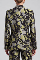 Laden Sie das Bild in den Galerie-Viewer, Schwarz‑gelbes Blumenmuster Zweiteiliges Damen‑Anzugset mit Blazer und Weithose