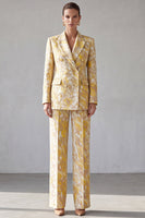 Laden Sie das Bild in den Galerie-Viewer, Gelbes Floral‑Anzugset mit Blazer und Weithose