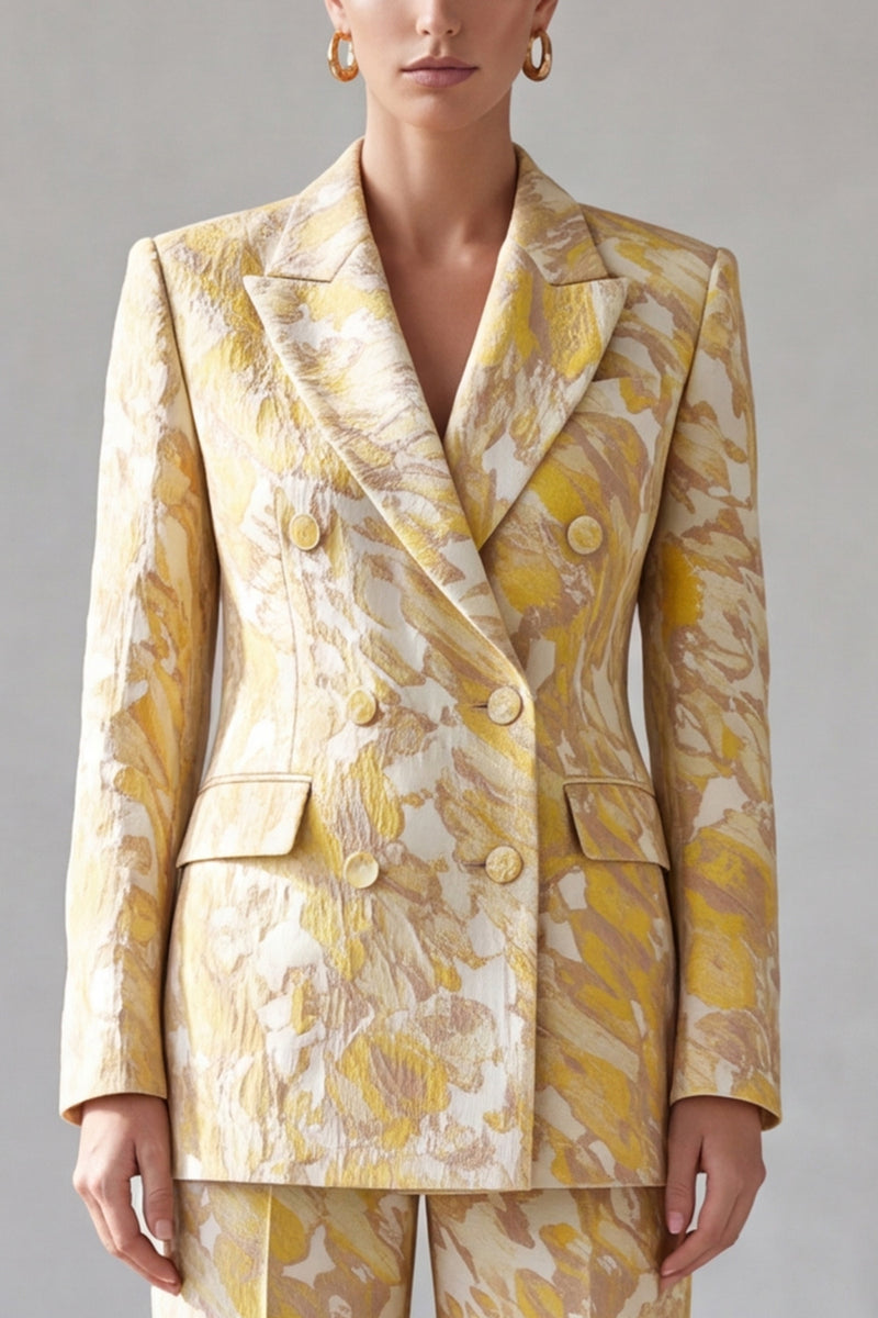 Laden Sie das Bild in den Galerie-Viewer, Gelbes Floral‑Anzugset mit Blazer und Weithose