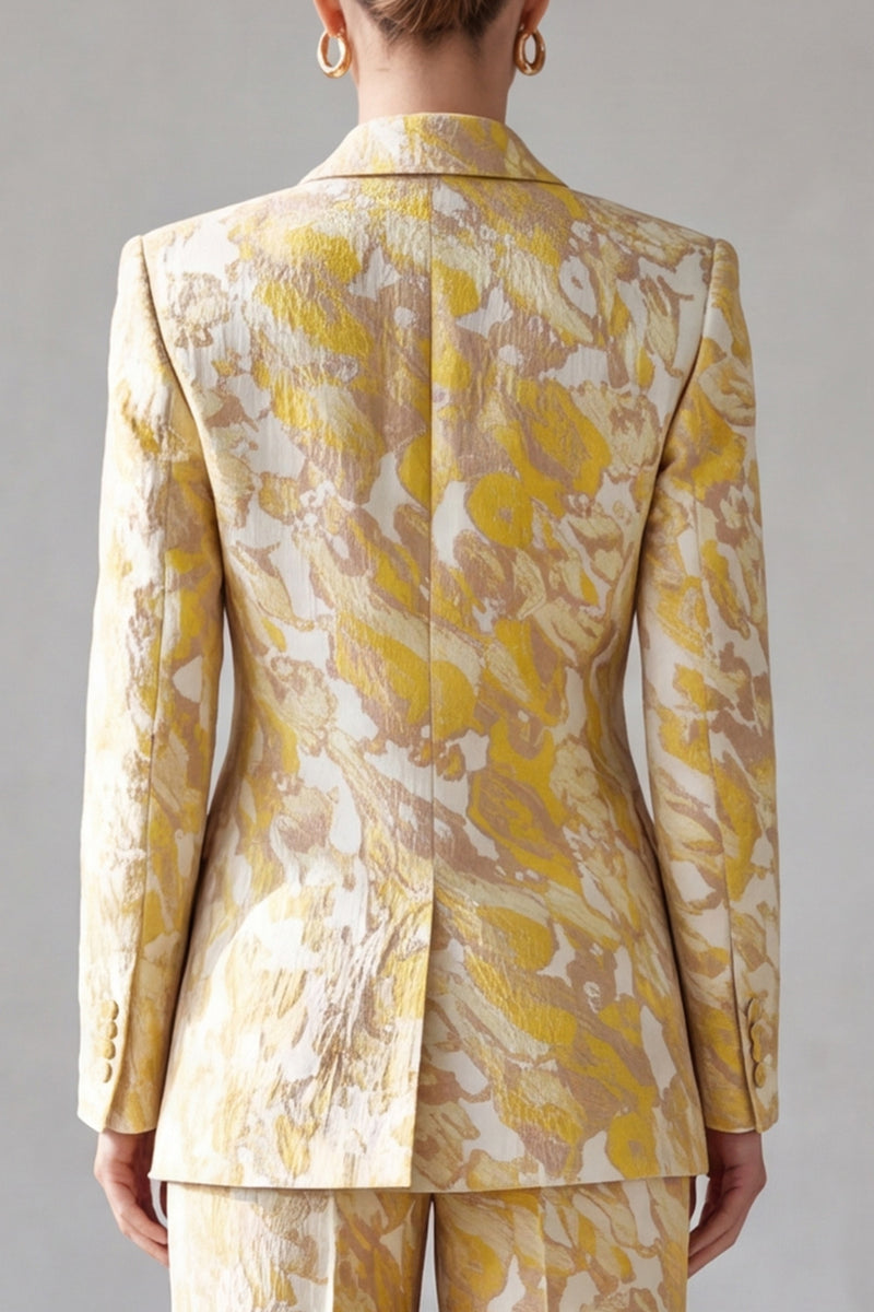 Laden Sie das Bild in den Galerie-Viewer, Gelbes Floral‑Anzugset mit Blazer und Weithose