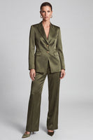 Laden Sie das Bild in den Galerie-Viewer, Olivgrünes Damen Anzugset mit Blazer und Weithose