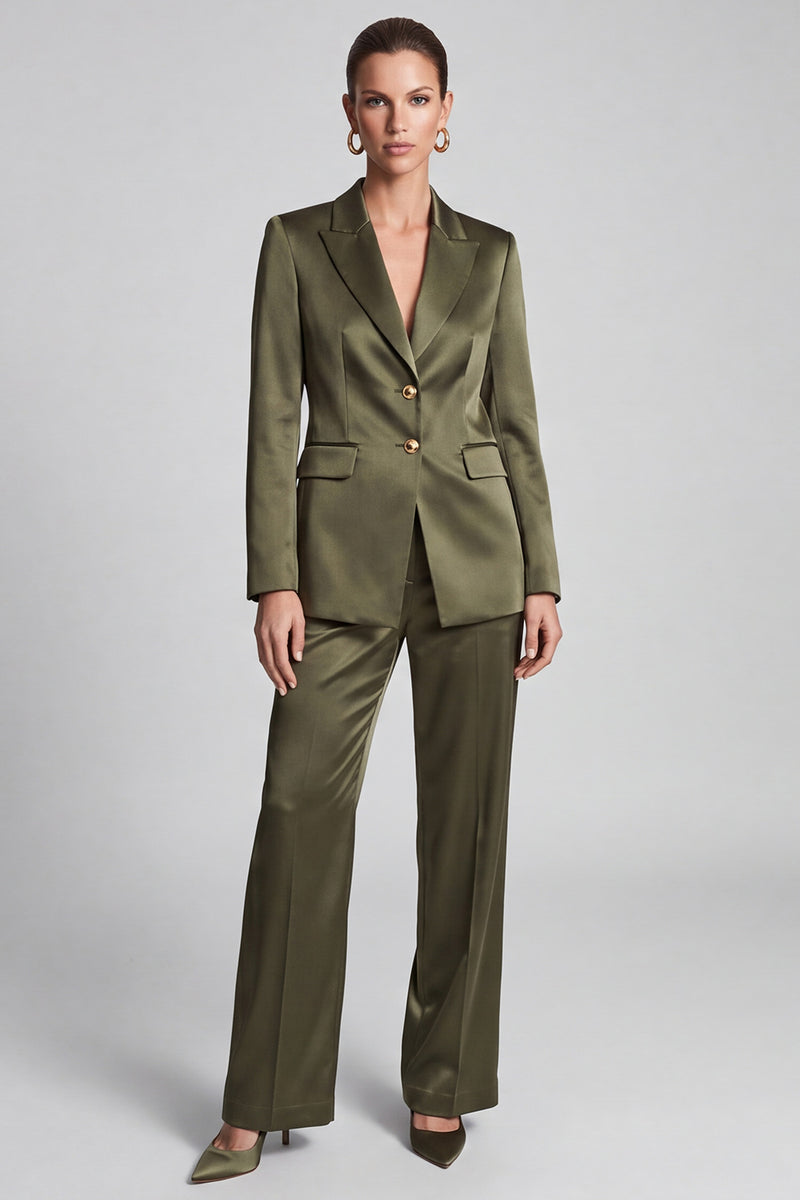 Laden Sie das Bild in den Galerie-Viewer, Olivgrünes Damen Anzugset mit Blazer und Weithose