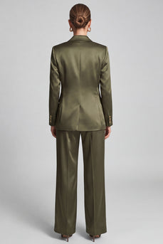 Olivgrünes Damen Anzugset mit Blazer und Weithose