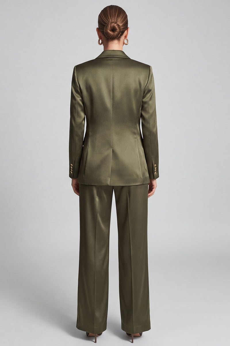 Laden Sie das Bild in den Galerie-Viewer, Olivgrünes Damen Anzugset mit Blazer und Weithose