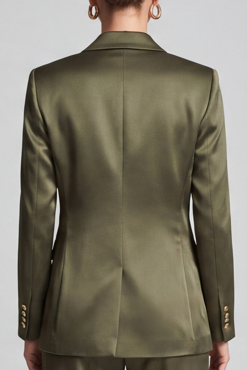 Laden Sie das Bild in den Galerie-Viewer, Olivgrünes Damen Anzugset mit Blazer und Weithose