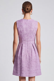Flieder ärmelloses Tweed‑Kleid mit Pailletten