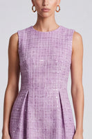 Laden Sie das Bild in den Galerie-Viewer, Flieder ärmelloses Tweed‑Kleid mit Pailletten