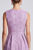 Laden Sie das Bild in den Galerie-Viewer, Flieder ärmelloses Tweed‑Kleid mit Pailletten