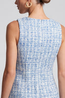 Laden Sie das Bild in den Galerie-Viewer, Hellblaues ärmelloses Tweed‑Minikleid mit Quadratausschnitt