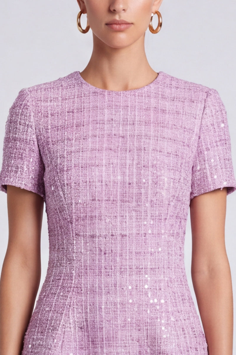 Laden Sie das Bild in den Galerie-Viewer, Flieder Tweed‑Minikleid mit Kurzärmeln