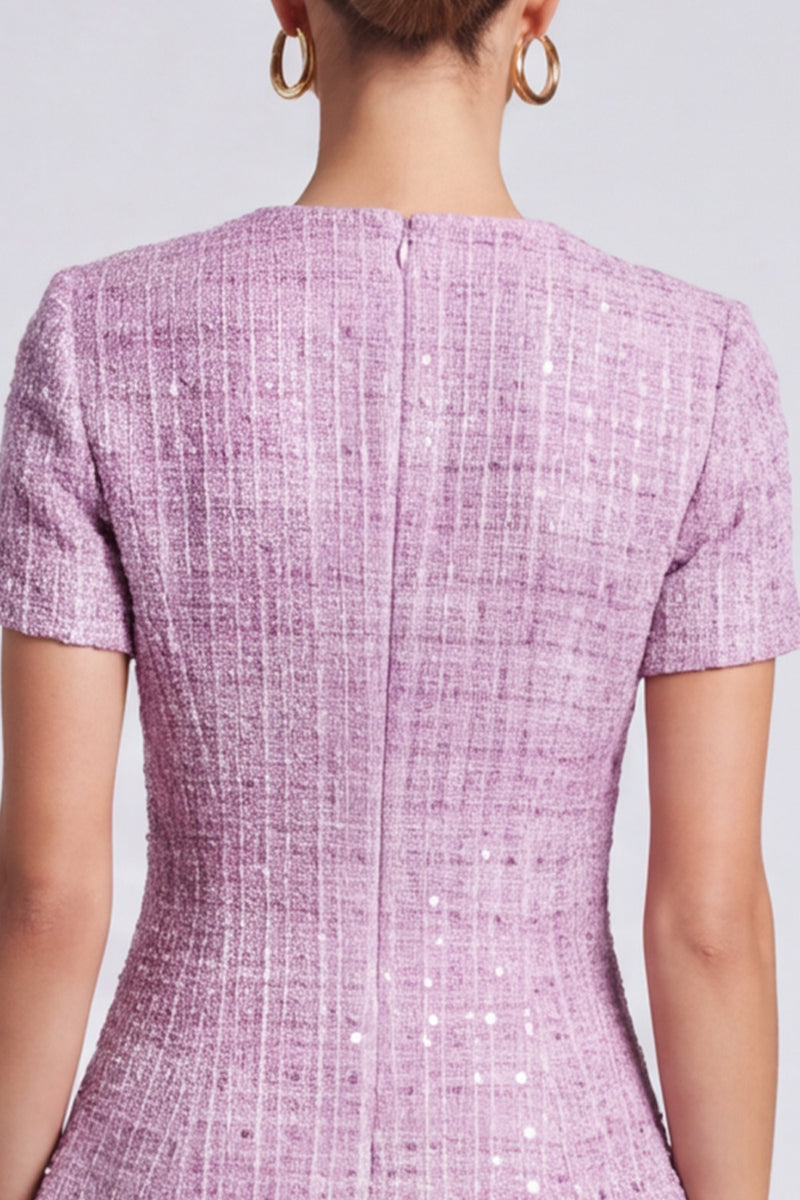 Laden Sie das Bild in den Galerie-Viewer, Flieder Tweed‑Minikleid mit Kurzärmeln