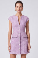 Laden Sie das Bild in den Galerie-Viewer, Flieder Business Tweed‑Minikleid mit Knöpfen