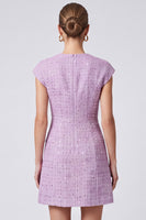 Laden Sie das Bild in den Galerie-Viewer, Flieder Business Tweed‑Minikleid mit Knöpfen