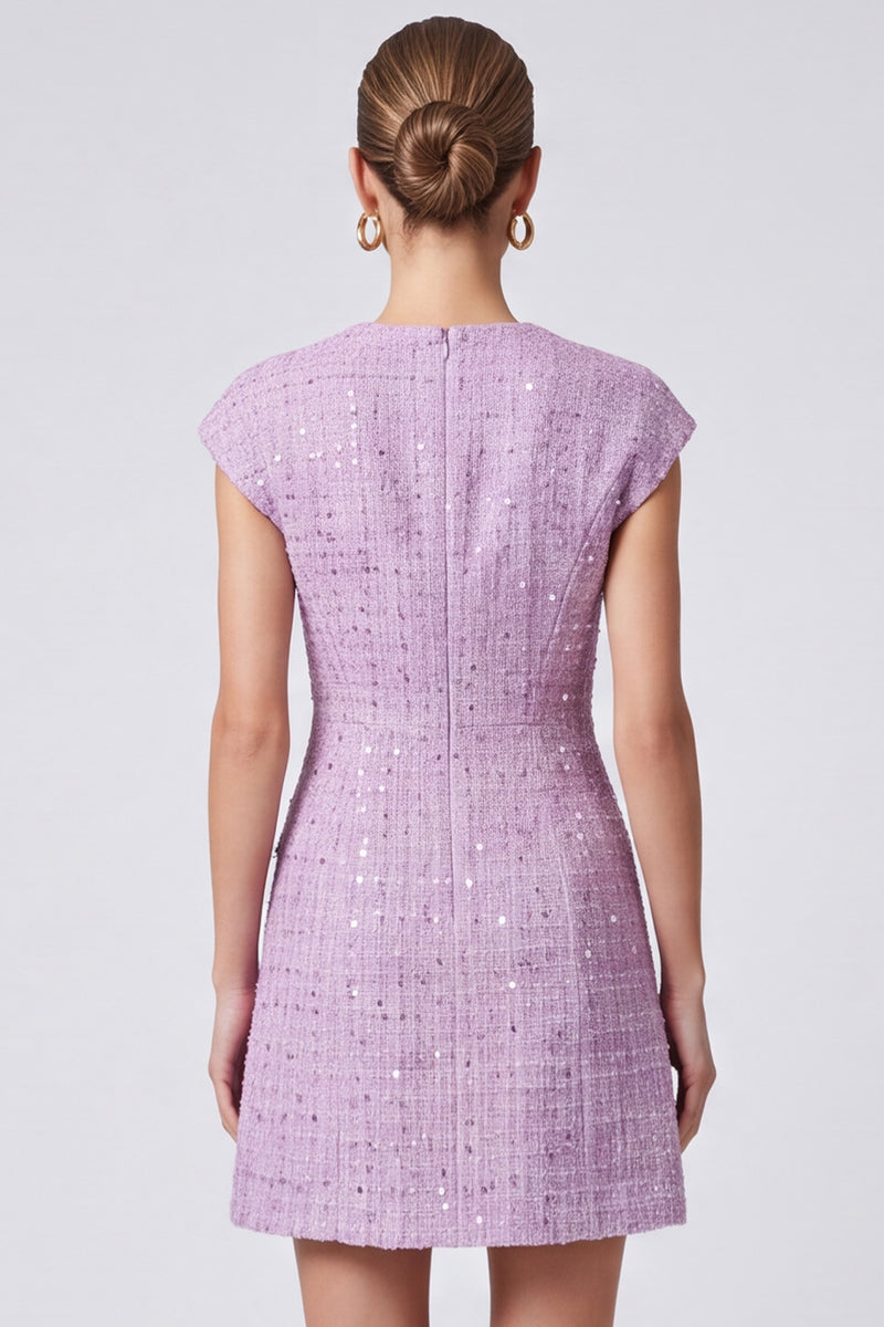Laden Sie das Bild in den Galerie-Viewer, Flieder Business Tweed‑Minikleid mit Knöpfen