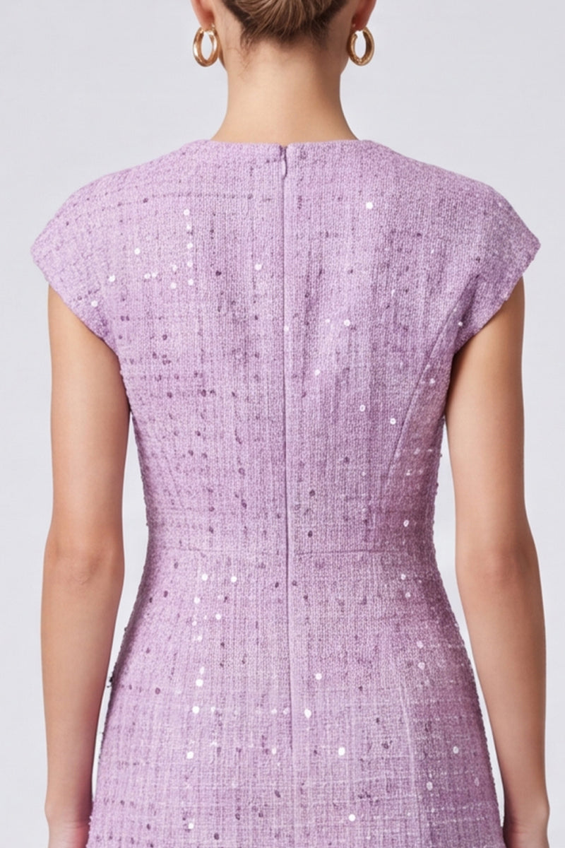 Laden Sie das Bild in den Galerie-Viewer, Flieder Business Tweed‑Minikleid mit Knöpfen