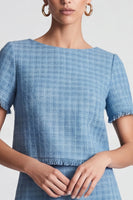 Laden Sie das Bild in den Galerie-Viewer, Blaues kariertes Businesskleid mit Fransenbesatz