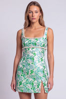 Laden Sie das Bild in den Galerie-Viewer, Hellblaues Blumen Perlen Quadratiger Ausschnitt Bodycon Kurzes Abendkleid mit Schlitz