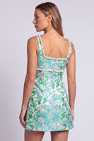 Laden Sie das Bild in den Galerie-Viewer, Hellblaues Blumen Perlen Quadratiger Ausschnitt Bodycon Kurzes Abendkleid mit Schlitz