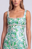 Laden Sie das Bild in den Galerie-Viewer, Hellblaues Blumen Perlen Quadratiger Ausschnitt Bodycon Kurzes Abendkleid mit Schlitz