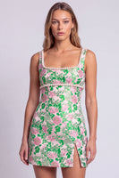 Laden Sie das Bild in den Galerie-Viewer, Hellblaues Blumen Perlen Quadratiger Ausschnitt Bodycon Kurzes Abendkleid mit Schlitz