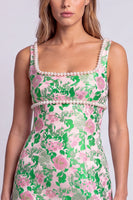 Laden Sie das Bild in den Galerie-Viewer, Hellblaues Blumen Perlen Quadratiger Ausschnitt Bodycon Kurzes Abendkleid mit Schlitz