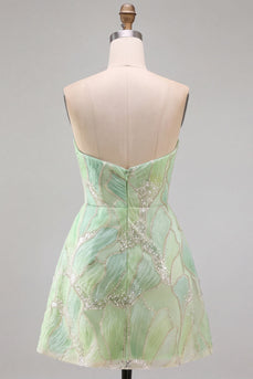 Mintgrünes Pailletten A-Linie Pailletten Trägerloses Kurzes Abendkleid