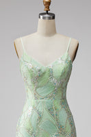 Laden Sie das Bild in den Galerie-Viewer, Mintgrünes Pailletten V-Ausschnitt Bodycon Kurzes Abendkleid mit Schlitz