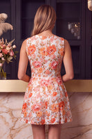 Laden Sie das Bild in den Galerie-Viewer, Blaues Rundhals Blumenmuster A-Linie Kurzes Abendkleid