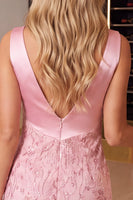 Laden Sie das Bild in den Galerie-Viewer, Rosa Geblümte Pailletten Bodycon V-Ausschnitt Gerafftes Kurzes Abendkleid