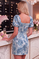 Laden Sie das Bild in den Galerie-Viewer, Schwarze Rote Blume Bodycon Quadrathals Kurzes Abendkleid